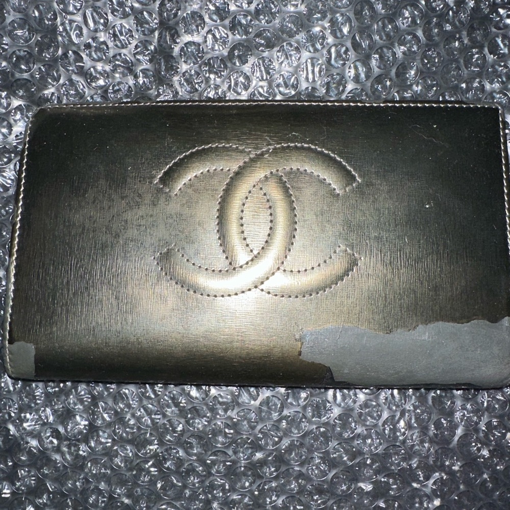 Chanel Metallic CC Logo Long Bifold Flap Wallet